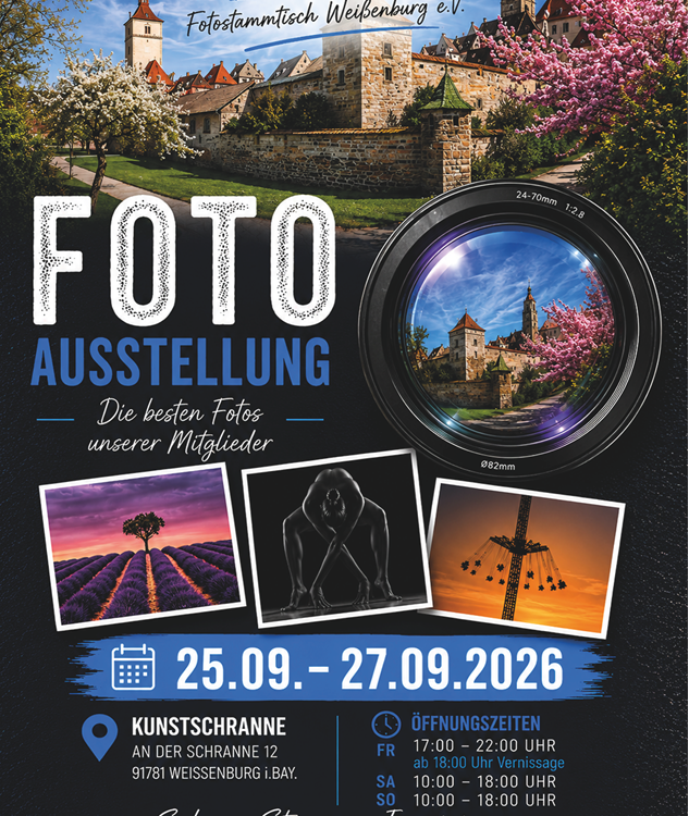 Flyer zur Jubiläumsausstellung 10 Jahre Fotostammtisch Weißenburg vom 25. bis 27. September 2026