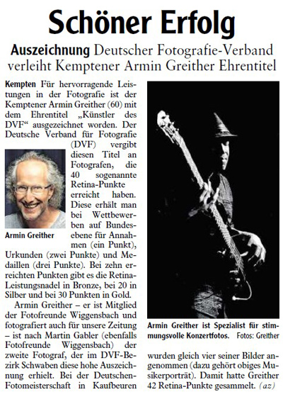 Ehrentitel KDVF für Armin Greither